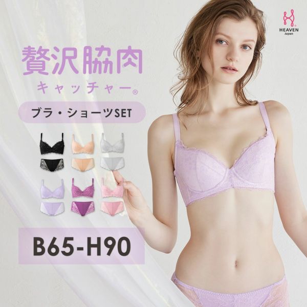 贅沢脇肉キャッチャーHappyStyle　補整ブラジャー・ヒップハングショーツ単色SET